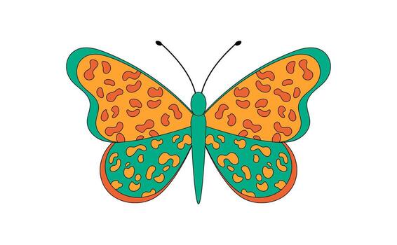 maravilloso retro mariposa pegatina en miedoso naranja estilo. vistoso gráfico con Clásico y y2k tono como un maravilloso elemento desde naturaleza. frio acento para juguetón pegatina usar. vector