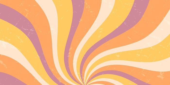 Groovy retro sun burst wave in orange and yellow creates a grungy swirl effect. sun and sunshine elements add y2k graphic style. Horizontal background for creative trendy visual projects. vector