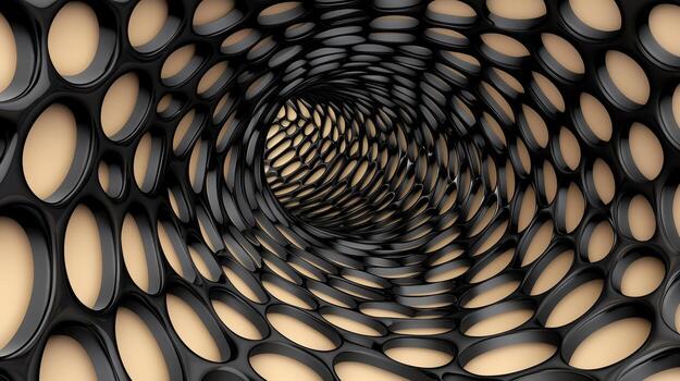 Abstract Beige and Black Swirling Tunnel 3D Render photo