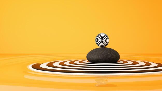 Abstract 3D Rendering Black Stone Sphere Yellow Liquid Minimalist Design photo