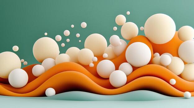 resumen 3d hacer naranja y verde azulado olas con texturizado esferas foto