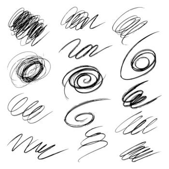 Hand-drawn swirl and doodle scribble elements. Collection of various artistic shapes. vector