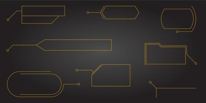 Modern hud interface with title callout text box frame and border menu. Collection of futuristic board shapes for game ui layout business banner or web design template vector