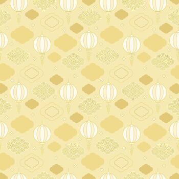 sin costura linterna y nube forma modelo para lunar celebracion, un suave, sin costura modelo presentando linternas y nube formas en apagado oro tonos, Perfecto para diseños relacionado a lunar nuevo año. vector