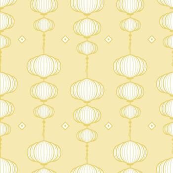 Decorative Lanterns Line Art Seamless Pattern with Geometric Accent Elements, Seamless pattern featuring line art of decorative oriental lanterns and diamond shapes. vector
