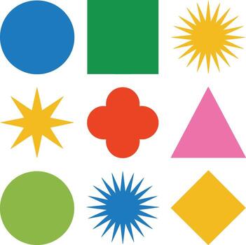 shapes in various colors arranged on a white background vector