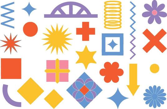 Collection of colorful geometric shapes and abstract elements vector