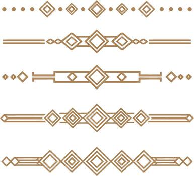Assorted golden art deco dividers with diamond and dot patterns vector