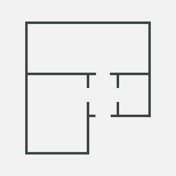 Floorplan simple icon room flat apartment line drawing, floor plan project, symbol. Technical architecture draw. Structure shape, build layout with doors and windows vector