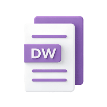 en rena 3d ikon representerar en dokumentera med dw initialer isolerat på en transparent bakgrund. png