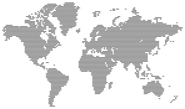 Global connections in a new form. The horizontal line shape world map as a business tool. Continents and countries in a dotted pattern for worldwide communication vector