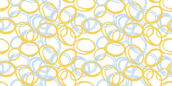 sin costura resumen modelo de superposición mano dibujado círculos en azul y amarillo tonos en un blanco antecedentes. llanura ornamento impresión para moderno telas, hogar decoración, fondos de pantalla, gráfico diseño proyectos vector