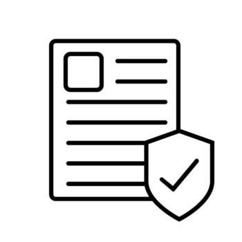 document with shield icon over white background, line style, illustration. vector