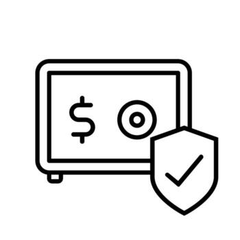 Safe with shield icon. Outline safe with shield icon for web design isolated on white background vector