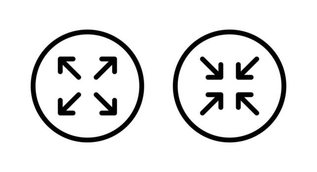 Expand and collapse screen icon in circular outline. Fullscreen and minimize arrows symbol vector