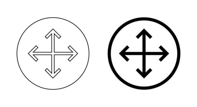 Full screen icon in circular outline. Expand display symbol. Maximize size concept vector