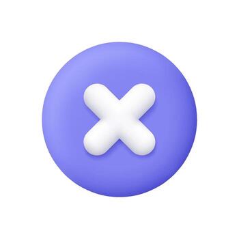 White cross on purple circle button. Close, delete, reject symbol. User interface concept. 3d icon. Cartoon minimal style. vector