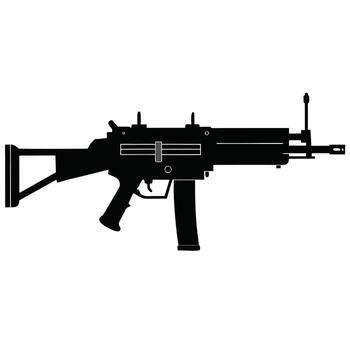 Dramatic Silhouette of a Submachine Gun A Powerful Black and White Image of a Modern Firearm Isolated on White Background vector