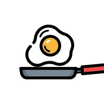 Frying egg in pan illustration image for cooking tutorials vector