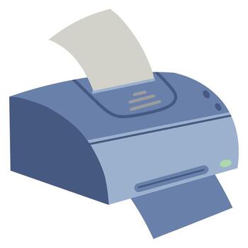 Desktop printer with printing sheet, Office printer output illustration, Small inkjet printer graphic vector