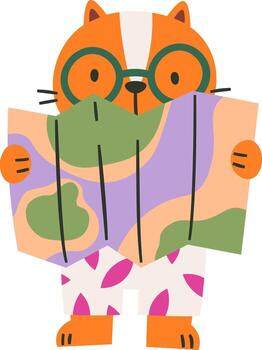Cat Reading Map vector