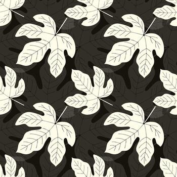 Pattern with grape leaves on dark background. vector