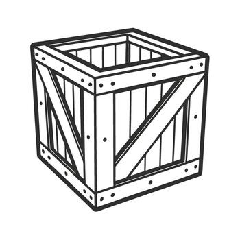 Wooden crate box illustration with diagonal support bars simple black and white isolated container for storage or shipping vector
