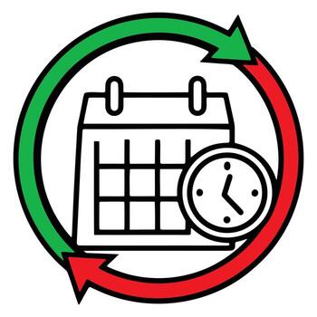 Calendar clock cycle icon symbolizing time management and scheduling efficiency vector