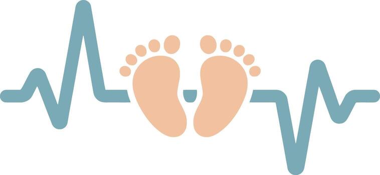 Baby footprints intertwined with a heartbeat symbol, set against a checkered backdrop, representing joy and new beginnings vector
