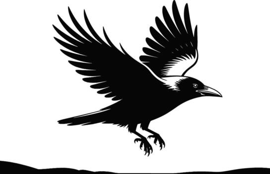 Raven Silhouette in Flight Against a Checkered Backdrop of Mystery and Shadow vector