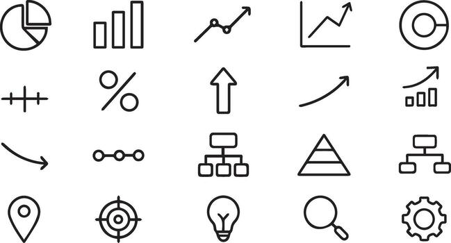 Infographic Elements Line Icons Set Charts, Graphs, Arrows, Timeline, Data, Business, Report, Presentation Symbols vector