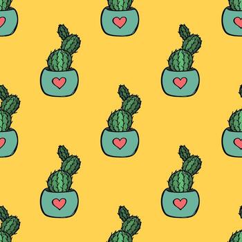 Seamless pattern with cactus doodle for decorative print, wrapping paper, greeting cards and fabric wrapping paper vector