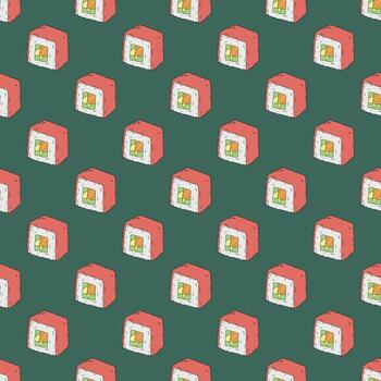 Seamless pattern with sushi roll for decorative print, wrapping paper, menu, wallpaper and fabric wrapping paper vector