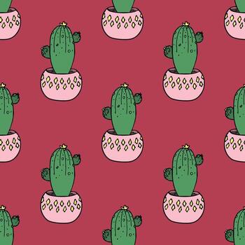 wrapping paper Seamless pattern with cactus doodle for decorative print, wrapping paper, greeting cards and fabric vector