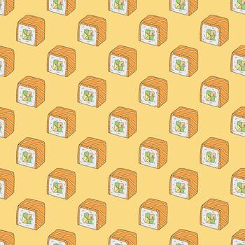 cartoon sketch doodle Seamless pattern with sushi roll for decorative print, wrapping paper, menu, wallpaper and fabric vector