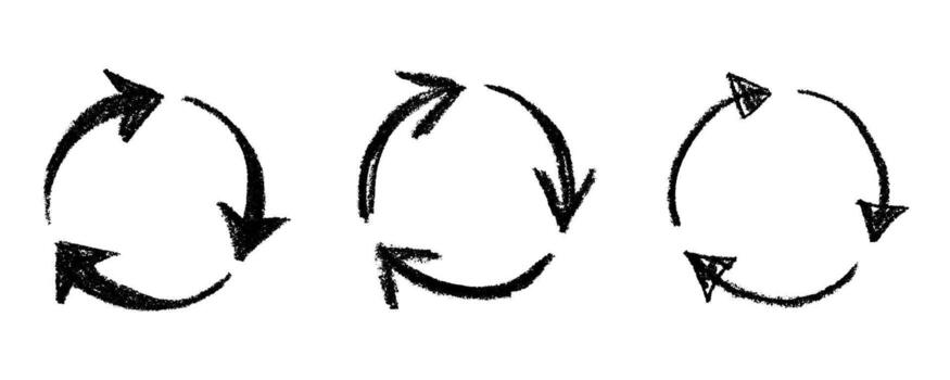 waste organic Set of hand drawn recycle arrow icon Recycling resources symbol Reuse of materials, zero waste, green environment, saving the planet vector