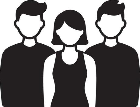 Three Silhouettes of Unified Individuals Standing Together, Representing Teamwork and Collaboration in a Minimalist Style vector