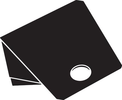 misterioso negro doblada papel objeto con circular agujero, aislado en blanco fondo, intrigante minimalista diseño, resumen gráfico elemento, sencillo silueta vector