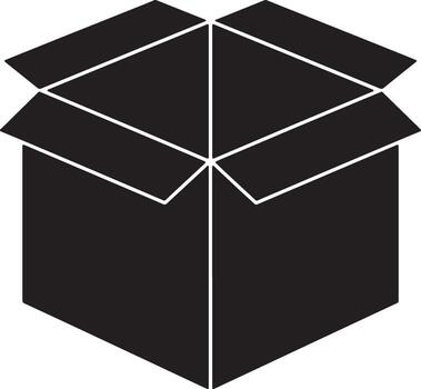 Mysterious Open Cardboard Box Icon A Simple, Intriguing Black and White Illustration of an Empty Package Against a White Background vector