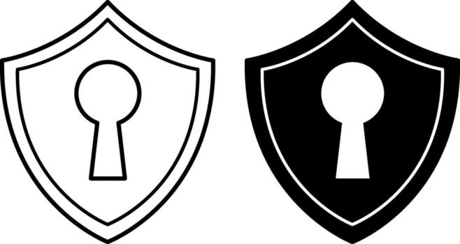 Shield Icons. Black and White Illustrations. Shield and Keyhole. Data Security and Protection Concept vector