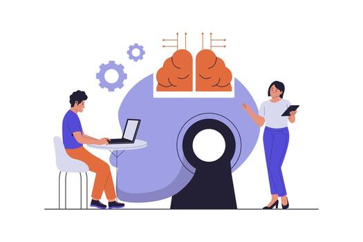 Illustration of brain and technology interaction vector