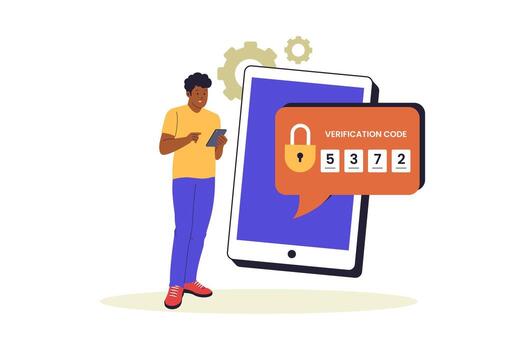 Person with verification code on smartphone vector