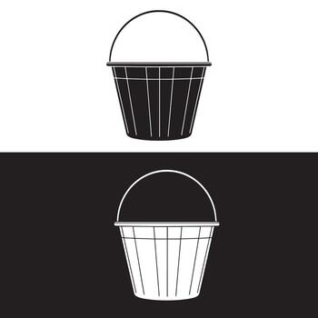 Black and White Silhouette of a Bucket with Handle on Split Background pail container vector