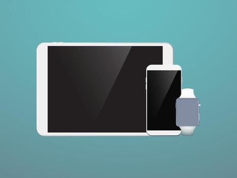 Laptop Computer, Mobile Phone and Tablet PC Mockup. Digital devices screen template illustration with white background vector