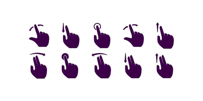 toque gesto plano íconos recopilación. gesto, zoom, mover, grifo, hacer clic. contorno íconos colección vector