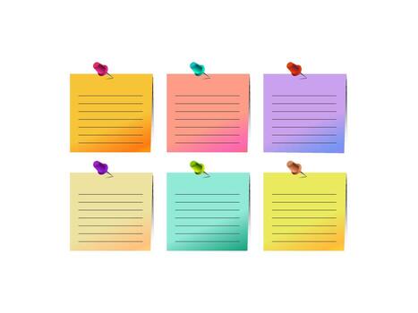 Set of colored paper notes with thumbtacks isolated on white background vector