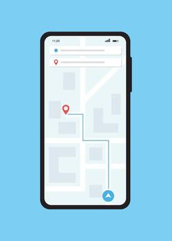 Gps navigation app on mobile phone. City Map Navigation. vector