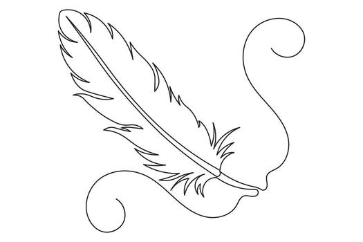 Feather drawing single line isolate outline minimalist continuous bird art illustration vector