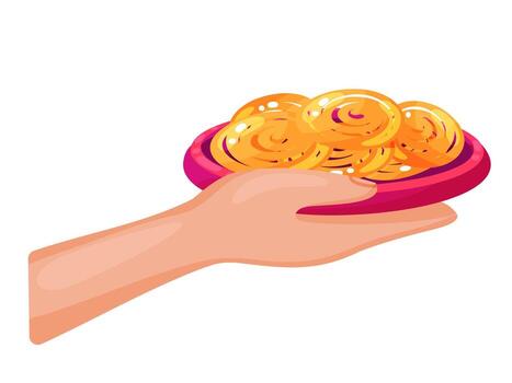 Hand serving traditional Indian sweets Jalebi vector