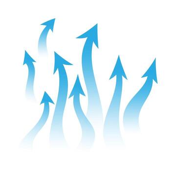 Dynamic blue arrows rising upward, symbolizing growth, progress, flowing process, and business development. vector